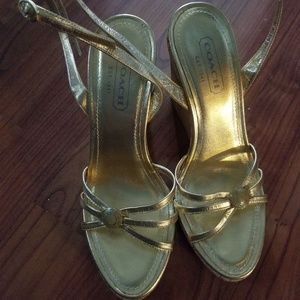 Coach gold wedge sandals. 6B. EUC.